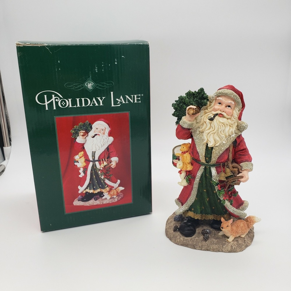 Holiday Lane Poly Resin Woodland Santa W/ Tree‎ Christmas 8" Complete In Box